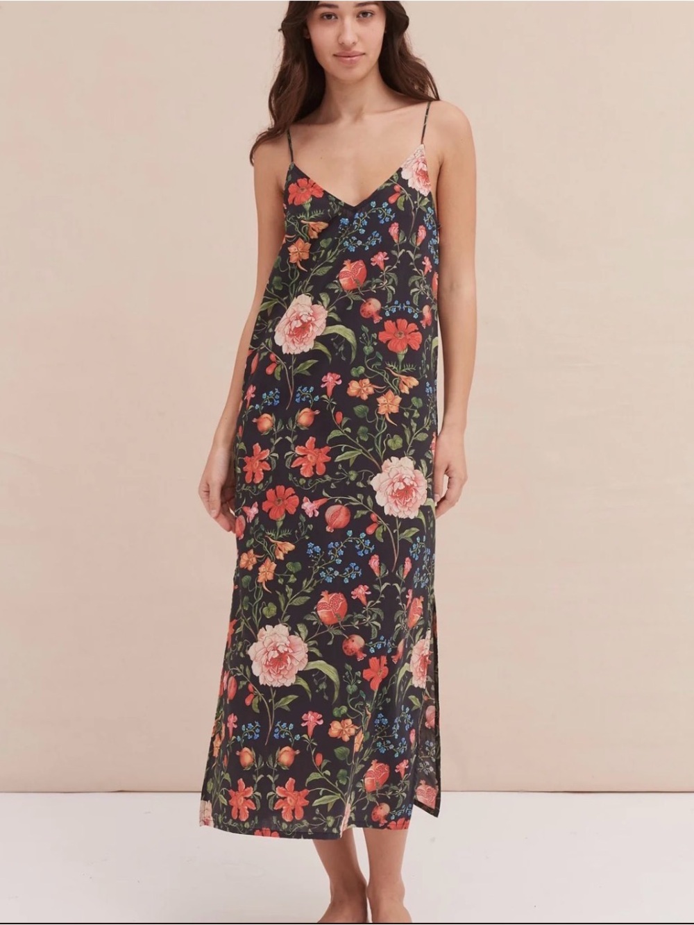NWT Desmond & Dempsey Black Persephone Slip Nightie 100% Organic Cotton.
